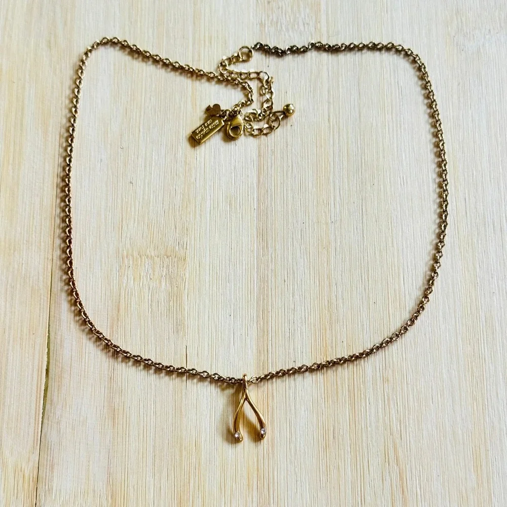 Kate Spade New York Dream Big Mini Necklace Wishbone Gold Plated Chain Dainty - Picture 3 of 7
